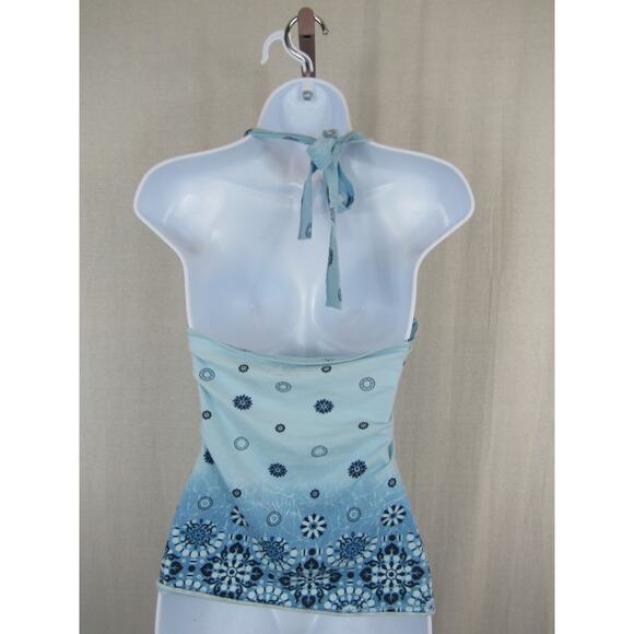 SO Medium Blue Halter Top Floral Ombre Tie Dye Y2K Preppy Kaleidoscope Pattern - Picture 4 of 4